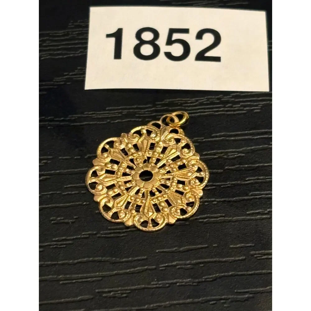 Vintage Gold Tone Filigree Floral Medallion Pendant